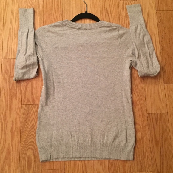 Gray Sequin-Front Fitted Crew Neck Cotton Sweater - Size XS - Picture 5 of 8